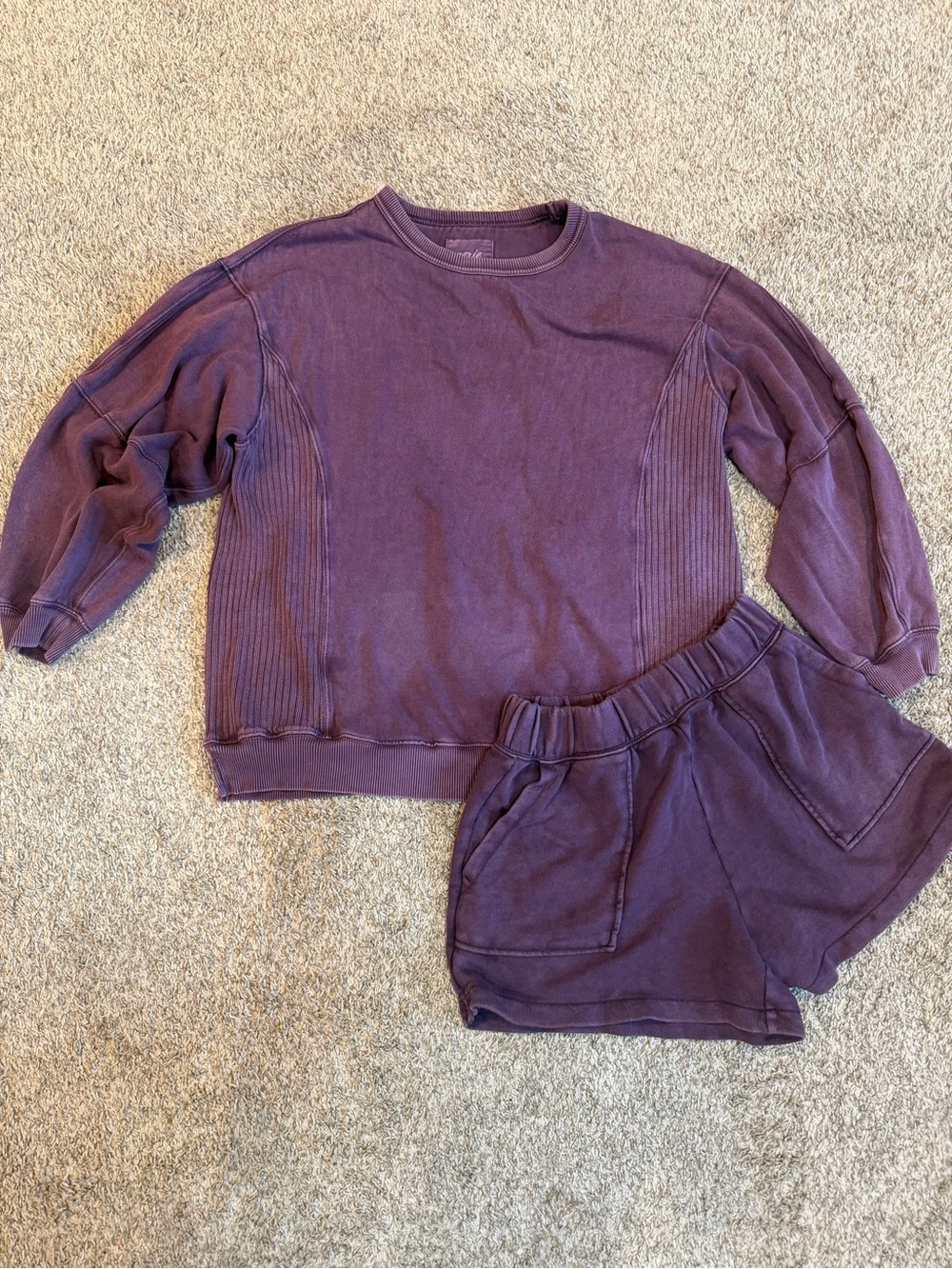 aerie Purple Ribbed Side Sweatshirt and Shorts Set size medium matching set